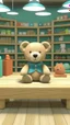 Placeholder: 3d imge of teddy sit on table inside th middle of baby shop or baby store