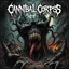 Placeholder: Chaos horrific, Carnivorous attack, Apocalyptic plight, Grotesque morbid threat, style by Arturo Souto, by Denis Forkas, unbalanced, offset, non-symmetrical surreal horror, genetic abrogation abomination, text "Cannibal Corpse" album cover aesthetic in a death metal font