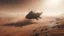 Placeholder: cinematic, a highly detailed spaceship flying over mars, image capturing the dynamic and implied movement, establishing shot, sand - storm, mars desert, peach light, movie still, Phantom High-Speed Camera style raw