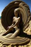 Placeholder: a hot woman , intricate sand art in a beach, sand sculpted,