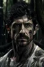 Placeholder: Photographic portrait Patrick Dempsey as fantasy alpha werewolf in human form very muscular short cropped black hair and stubble on chin, tribal tattoos wearing white button up shirt with rolled up sleeves realistic face, close-up, dark fantasy, fantasy forest, intricate details, hyper detailed, deviant art style