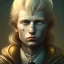 Placeholder: portrait, fantasy setting, man, 20 year old, messy blond hair, round face, naïve, golden eyes, round face