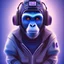 Placeholder: A beautiful portrait of a cute cyberpunk monkey purple blue color scheme, high key lighting, volumetric light