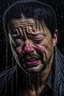 Placeholder: a man crying in rain oil painting