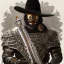 Placeholder: Full body portrait,"Insanely detailed photograph of an armored mariachi warrior with sword held high", intricate charo,detailed Sombrero, intricate D20 buttons, digital painting, artstation, concept art, smooth, sharp focus, illustration, art by artgerm and greg rutkowski and alphonse mucha, 8 k