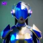 Placeholder: woman, asian, blue, round helmet, decorative color feathers, retro futuristic, latex coat, soft color, highly detailed, art stations, concept art, smooth, unreal engine 5, god rays, ray tracing, RTX, lumen lighting, ultra detail, volumetric lighting, 3d, finely drawn, high definition, high resolution.