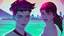 Placeholder: synth-wave beach & city, lone girl, iconic:1.8), comic style