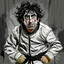 Placeholder: crazy man with black hair in straightjacket digital art