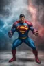 Placeholder: Superman, extremely huge, overexaggerated muscles, posing and flexing in a front of the camera, random extreme action poses, an extremely colorful, multicolored foggy blue marble wall in the background with a colorful marble tile floor, multicolored lightning, realism engine,