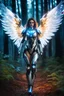 Placeholder: Front View night photography Beautiful Angel Pretty Woman cyborg, warframe armor in Magical Forest full of lights colors, Photography Art Photoshoot Art Cinematic Soft Blur Colors - on Running Dramatic Pose