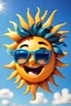 Placeholder: Happy SUN with glasses, blue sky background, with Text "Sorry for staring but you look amazing"