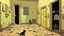 Placeholder: Underground comix, An empty room with a dog and holes in the walls
