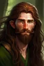 Placeholder: Hobbit, braune lange wilde Haare, große, dicker Nase, gepflegter kurzer Bart, kein Vollbart, grüne Augen, schlank, hübsch, sehr jung (etwa zwanzig Jahre) , Druide