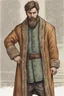 Placeholder: man, medieval, fighter, russian, croocked nose, czar, rich, simple clothes, short messy hair, thick beard, oligarch, brocade coat with fur, brocade clothes, pencil drawing, muscles, 20 years old, medival leather bootsspitz, gewand aus seide