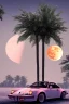Placeholder: 1980's aesthetic vaporwave palm trees with lunar eclipse with lighting with shiny chrome porsche in the winter snkw