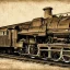 Placeholder: steam locomotive with carriages in a railways station pencil sepia tone