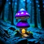 Placeholder: "Close up of a wonderful tiny Mushroom Tower home. indigo and magenta with bright white, deep black and contrasting tones of gray. Illuminated bioluminescent forest. Professional painter, master at composition. small but detailed. broken, blurred background, voluminous lighting"