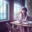 Placeholder: Anime girl studying in room, perfect face, window, nature, anime style, unreal engine 5, studio lighting --ar 2:1