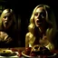 Placeholder: Horror movie shot, spooky, hot, ultra realistic, dine,, ultra realistic hot blonde women,pieces of meat, organs, ail, dynamic, very excited people, hypermaximalist figures, light, 1970's Italian horror movie, sinister,, Dario Argento, Stanley Kubrik, ornate, 4k, photorealism