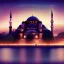 Placeholder: Sultanahmet Istanbul standing back to back under sky, landscape lake, sunset, illustration concept art anime