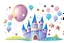 Placeholder: a sparkling star, a castle, elements like balloons and confetti. children book style illustration.