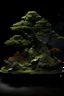 Placeholder: Bonsai Japanese maple realistic lichen and moss covered rocks cliff dramatic dark background