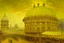 Placeholder: A light yellow metropolis with fans in a windstorm designed in Mehndi design painted by John Atkinson Grimshaw