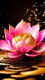 Placeholder: beautiful pink lotus flower in golden glitter milk wave splash