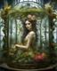 Placeholder: Photography The beautiful fairy girl in glass box is an abstract concept that refers to a world made entirely of flowers or plants, often in a fantasy or mythical setting. The flower planet in this image appears to be a baroque world, with ornate spiral patterns and intricate designs.