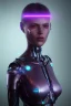 Placeholder: Futuristic cyborg girl portrait, dark lightning, purple glow