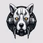 Placeholder: a white background a dark themed logo that looks like the cyborg dog