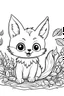 Placeholder: cute coloring page, sketch style, cute baby cat in the wood, cartoon, white and black, withe background, no shadows, outline.