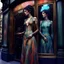 Placeholder: full body painting, woman looking in a shop window on the Champs Elysees and seeing a reflection of herself with colorful makeup, artstartion trending, artstation trending, painting by android jones, mucha klimt and tom bagshaw, karol bak style, great digital illustration, female art, trend on artsatio, patchwork doll, juxtapoz aesthetics, beautiful fantasy portrait, Tom Bagshaw Donato Giancola