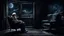 Placeholder: Melancholy theme picture. sometimes tha man at night stares out into the cold space, and something hurts the heart, something big thing miss. old man sitting in old armchair at home and looks into nothingness, melancholic mood, meaning of life, dark night, with two fade stars, detailed, gloomy, and surreal vibe. dark colors, cinematic
