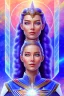 Placeholder: young cosmic woman admiral from the future, one fine whole face, large cosmic forehead, crystalline skin, expressive blue eyes, blue hair, smiling lips, very nice smile, costume pleiadian,rainbow ufo Beautiful tall woman pleiadian Galactic commander, ship, perfect datailed golden galactic suit, high rank, long blond hair, hand whit five perfect detailed finger, amazing big blue eyes, smilling mouth, high drfinition lips, cosmic happiness, bright colors, blue, pink, gold, jewels, realistic, real