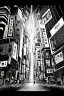 Placeholder: multiple explosions, buildings of Tokyo greyscale