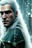 Placeholder: Henry cavil face, Crystal yellow eyes, long white hair, wearing The witcher 3, realistic, 4k, intricate, best quality, fog particles, fire particles, octane render, vray, sword fire