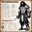 Placeholder: monster concept sheet with AD&D statistics and characteristics : [wii No More Heroes style with thick lines] the Sandokan (1976) character class with table of special powers
