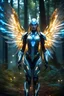 Placeholder: Facing Front night Photography Realistic High Details,Natural Beauty,Beautiful Angel Pretty woman cyborg cybernetic futuristic warframe armor,wings ,in Magical Forest,full of lights colors,glowing in the dark, Photography Art Photoshoot Art Cinematic,Soft Blur Colors, sci-fi concept art