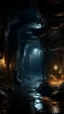 Placeholder: Si-Fi, The cave of Batman atmospheric lighting effects, intricate industrial details, moody atmosphere, eerie grimdark ambiance, complex motherboard accents, speculative fiction art. Bokeh