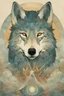 Placeholder: portrait of a mystic wolf facing forward, smoke covering face, by Alphonse Mucha, by victo ngai, by Hokusai, sacred geometry, medicine, sacred
