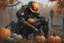 Placeholder: venom machine with pumpkin helmet in 8k nier automata artstyle, halloween them, pumpkin helmet, close picture, fantasy world, intricate details, highly detailed, high details, detailed portrait, masterpiece,ultra detailed, ultra quality