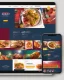 Placeholder: a food delivery web landing page design with a burst of colors and illustrations, hyperrealism, and hyper details, sharp background, --a:2