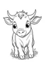 Placeholder: cute coloring page, sketch style, cute baby cow in the farm, cute cartoon, white and black, withe background, no shadows, outline.