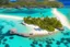 Placeholder: Impressive paradise islands, with elegant and luxurious futuristic homes on cliffs, vibrant and warm tones. Architecture, natural beauty, crystal clear waters, sun and lush vegetation