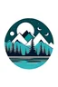Placeholder: round logo with mountains, forest and lake. Minimalism