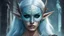 Placeholder: urban fantasy, woman, elf, skull mask, light-blue skin color