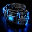 Placeholder: one cyberpunk belt, black background, blue lighting