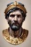 Placeholder: Ultra Realistic image, Roman sculpture, white marble material, Lionel Messi, gold Laurel leaves wreath, renaissance ornaments, one gold star in heart, marble and gold ornaments background, chisel style, waist up portrait, emperor style, epic, celestial, cinematic lighting, God light, god rays, 4k resolution, smooth details, ornate details, soft lighting, unreal engine 5, art station, substance 3d.