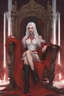 Placeholder: Beautiful white haired Vampire queen on her throne, drawing. Wearing a red cloak with a fur collar